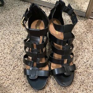 Merona black bird cage heels